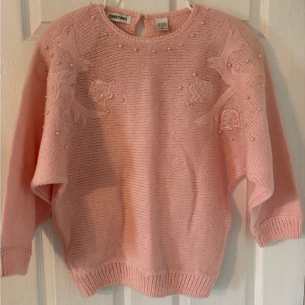 Pink Pearl Embellished Knit Sweater Vintage L - Picture 6 of 6
